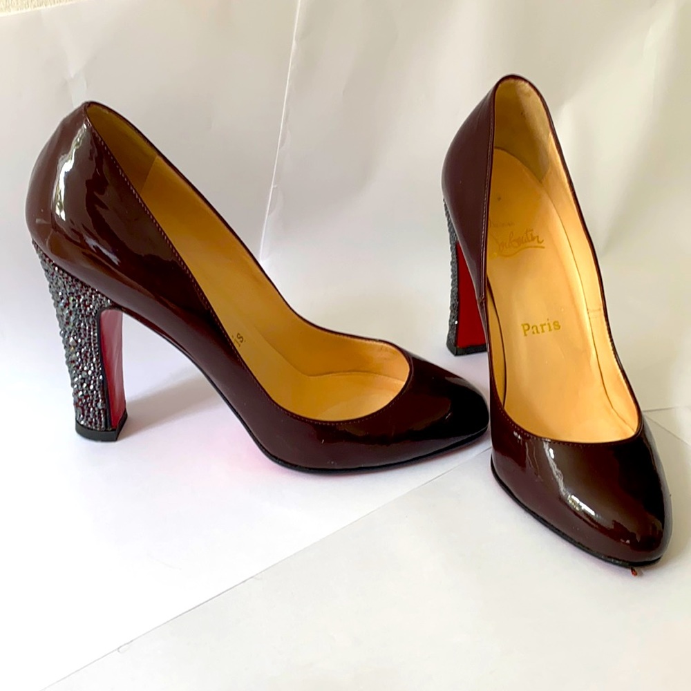 Louboutin’s Maroon Patent Leather w Crystal Heels